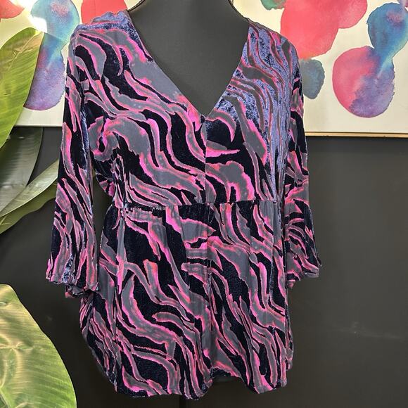 Johnny Was Selene Tiered Top Featuring Burnout Velvet Fabric and A V-neckline S